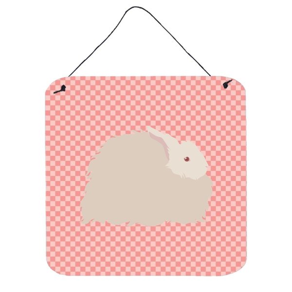 Micasa Fluffy Angora Rabbit Pink Check Wall or Door Hanging Prints6 x 6 in. MI234172